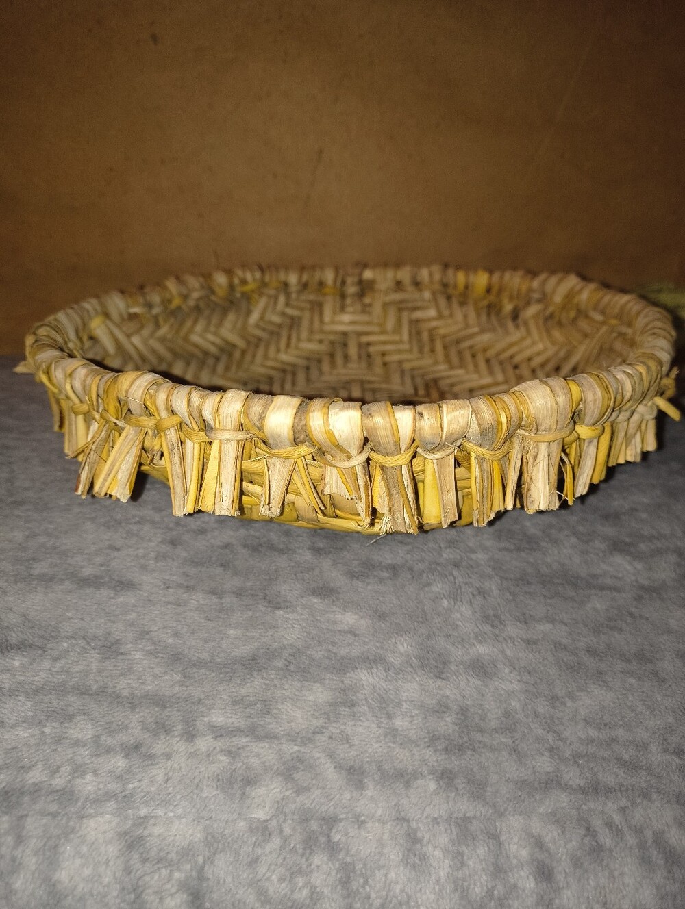 Handwoven Natural Straw Decorative Tray - Yellow and Beige
